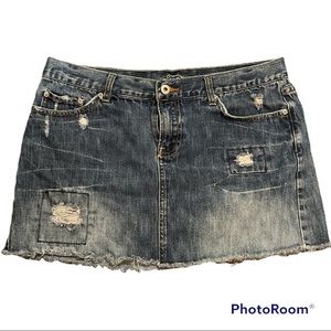 Taunt dark wash distressed denim mini skirt